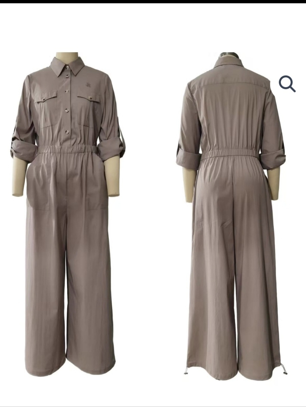 Casual Olive Green Long-Sleeve Utility Jumpsuit